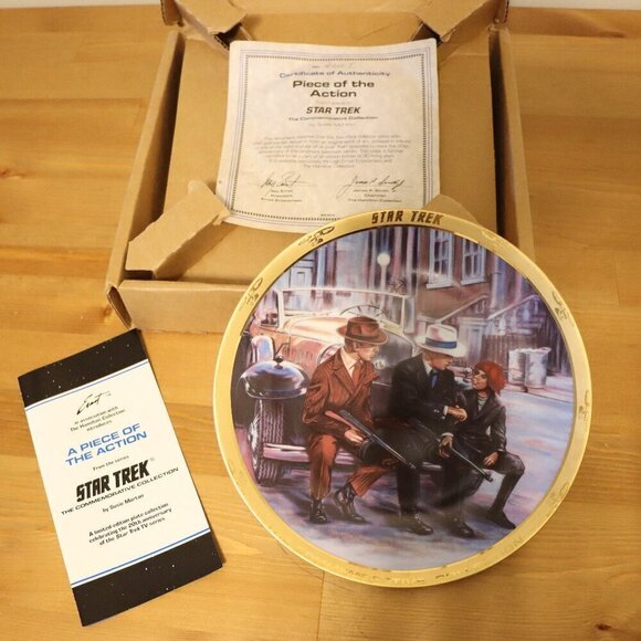 "A Piece of the Action" Star Trek Commemorative Plate, 24 k gold border, NWT - Picture 1 of 7